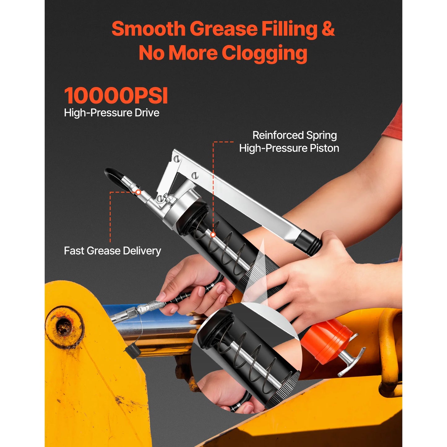 SucceBuy 10000 PSI Grease Gun High Pressure Pistol Grip 14 oz Grease Gun Kit with 18in Flex Hose &Nozzle for Automotive Marine
