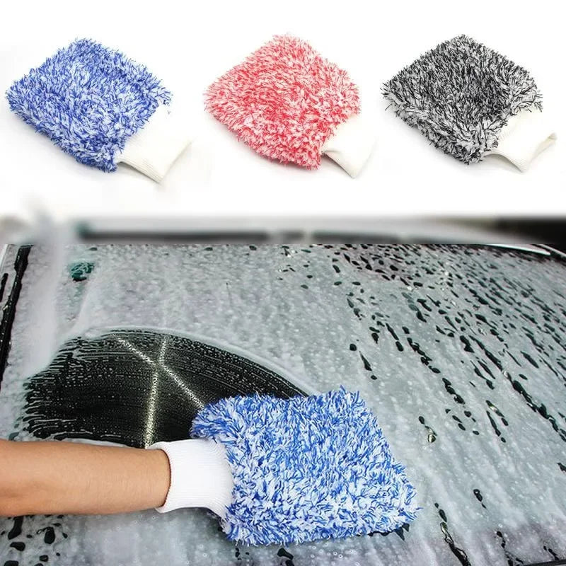 Double Sided Thick Plush Car Cleaning Gloves Ultra-fine Fiber Water Absorbing Cleaning Coral Fleece Large Car Wash Gloves
