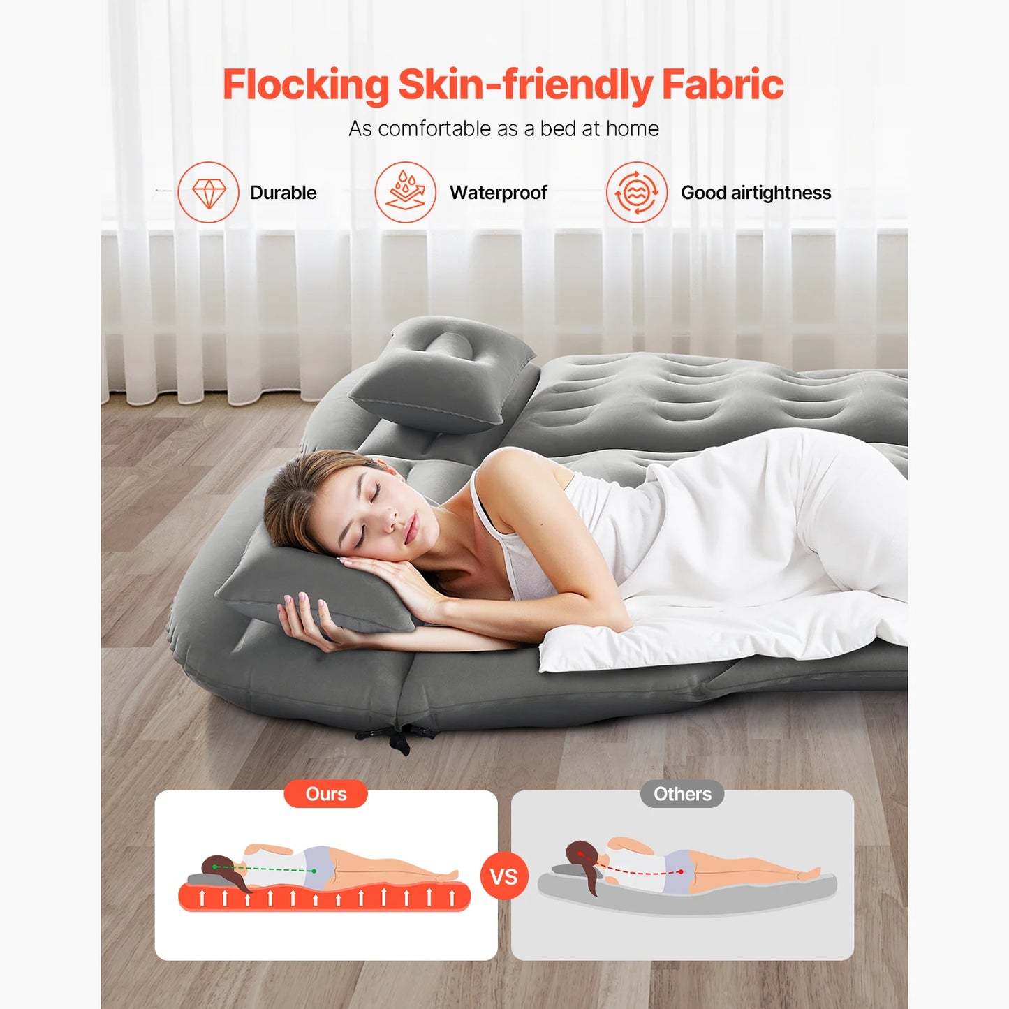 SucceBuy Car Air Mattress, Inflatable Car Camping Mattress, Flocking Thickened Travel Beds with Air Pump Fits Most MPV Sedan SUV