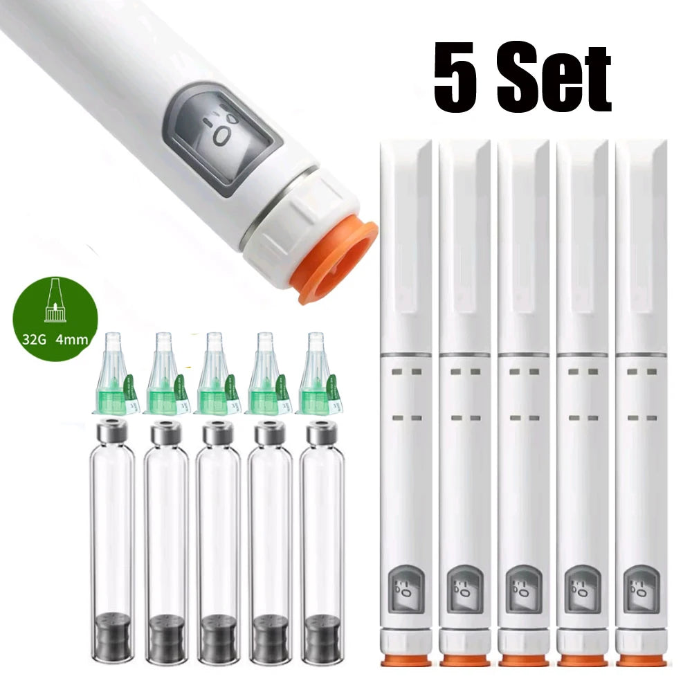 Disposable Sterile Injection Pen Insulin Injection Pen Adjustable Growth Hormone Dose 60U with 3ml Cartridges & 32G 4mm Pen Tip
