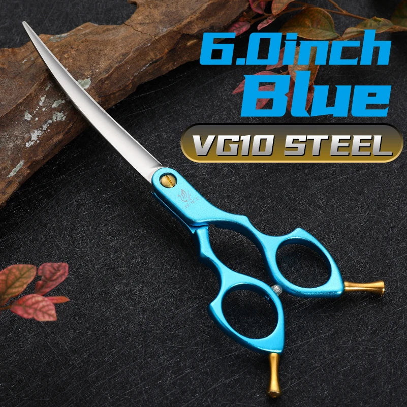 Fenice Professional JP440C&VG10 Colorful 6.0 6.5 Inch Curved Grooming Scissors Pet Scissor for Dogs Cats