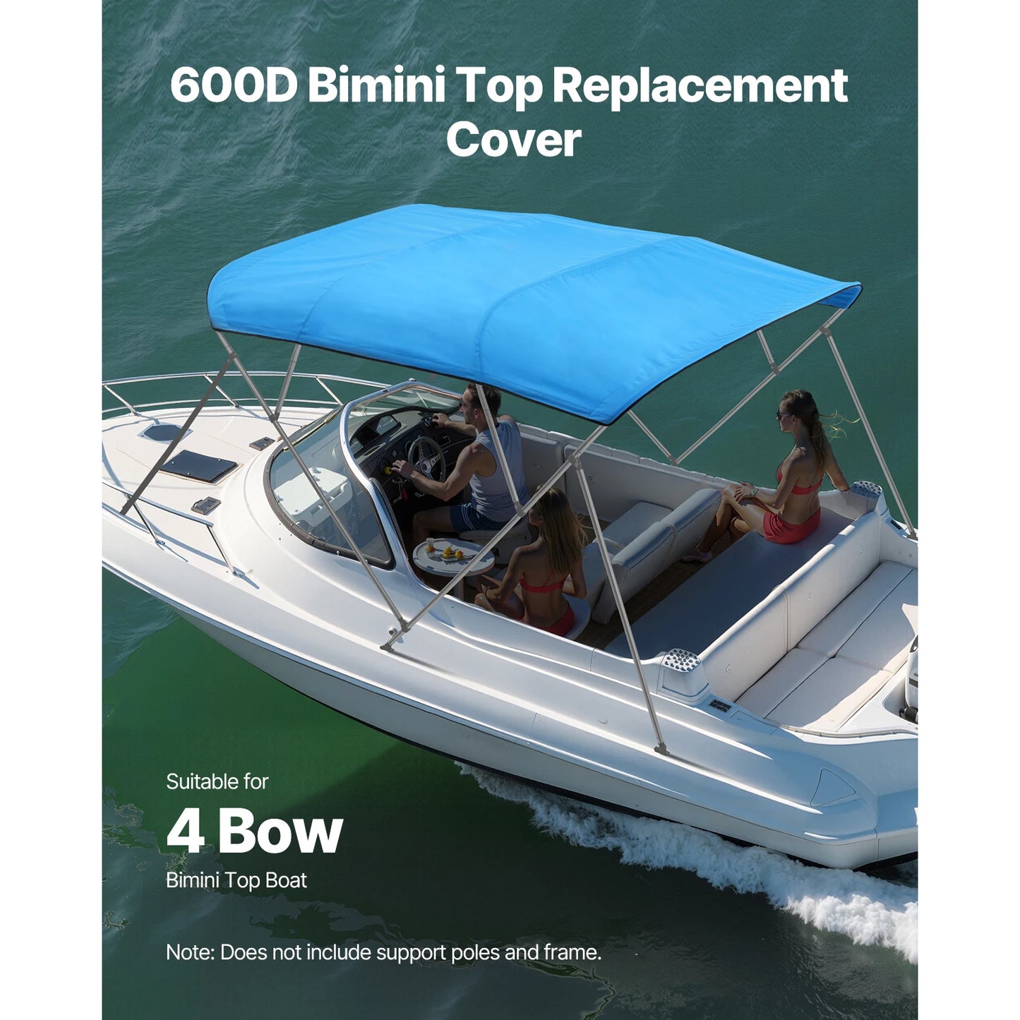 SucceBuy 4 Bow Boat Bimini Tops 600D Waterproof & Sun Protection Boat Awning Canopy w/ Storage Bag Bimini Top Replacement Cove