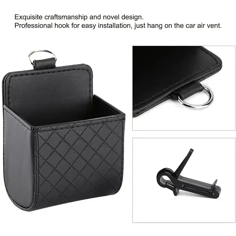 Universal Car Air Outlet Hanging Storage Box Air Vent Dashboard Tidy Hanging Leather Organizer Box Phone Holder Car Accessorie