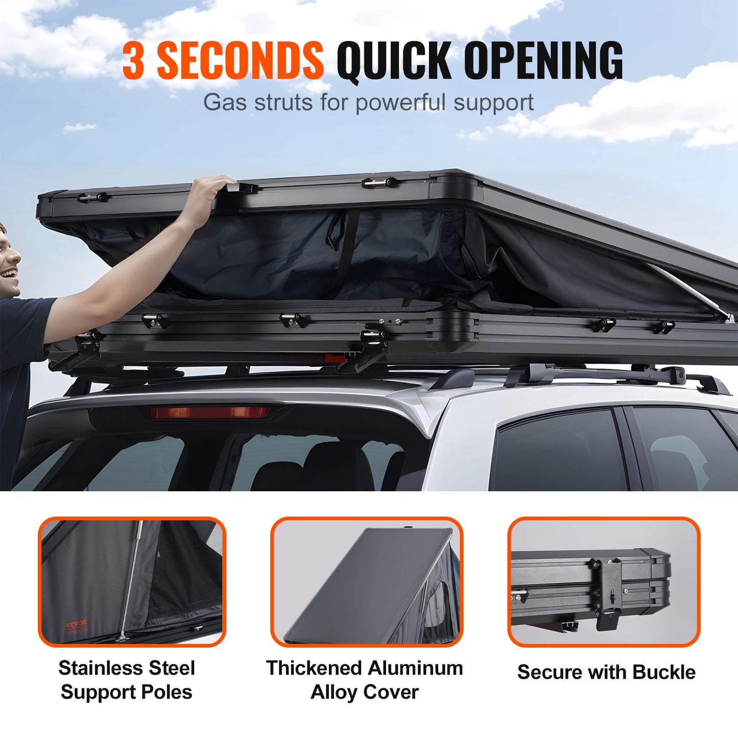 SucceBuy Rooftop Tent Hard Shell Roof Top w/ Telescopic Ladder Thick Mattress Waterproof Windproof for Jeep Van Pickup Truck