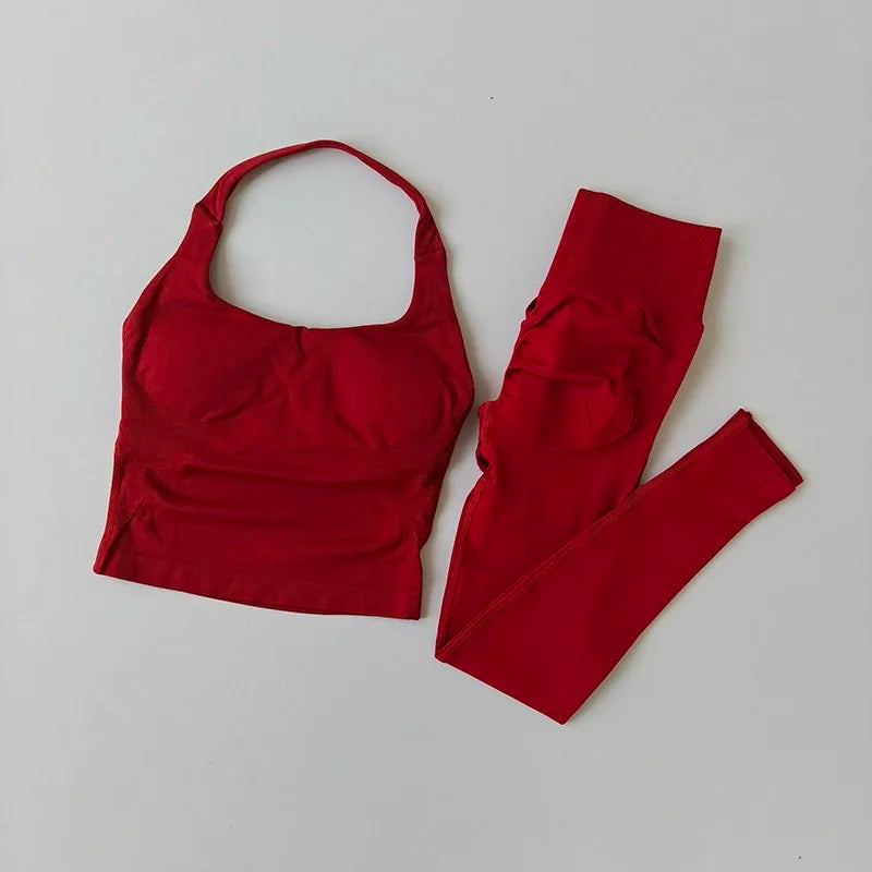 2 Piece Sports Gym Set Strappy Bra Yoga Underwear Short Sport Leggings Bicycle Running Sportswear Woman Seamless Yoga Set
