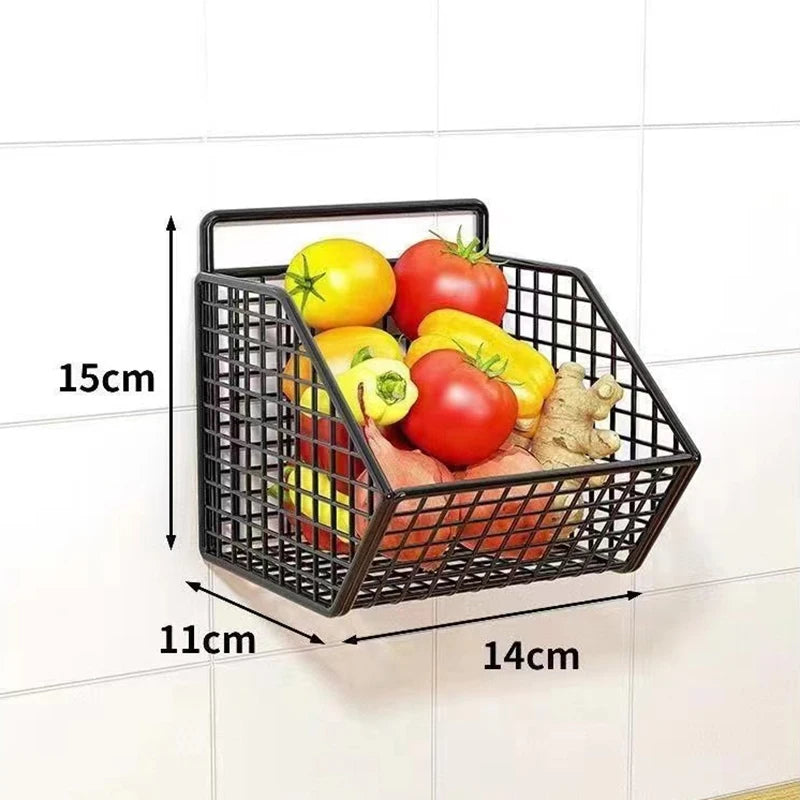 Wall Mounted Kitchen Storage Basket Durable Wire Storage Rack for Vegetables and Fruits Suitable for Home Organization 2030