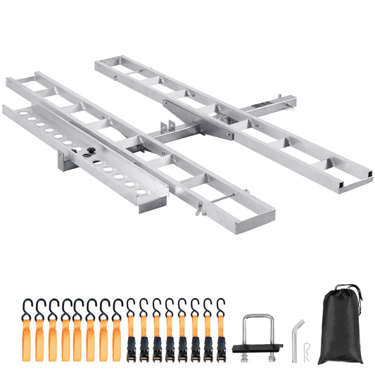 SucceBuy Motorcycle Carrier 2-Bike 600lbs Aluminum Motorcycle Carrier Hitch Mount, Loading Ramp Scooter Dirt Bike Trailer Hauler