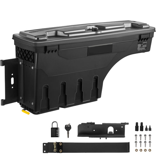 SucceBuy Truck Bed Storage Box Toyota Tundra 2007-2023 Driver Side Lockable Lid Waterproof ABS 6.6 Gal with Password Padlock