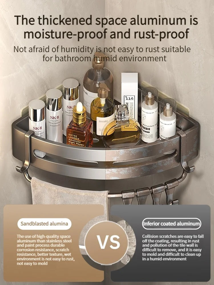 No-Drill Bathroom Shelf Shelves Shampoo Makeup Storage Holder Kitchen Organizer Wall Mounted Bathroom Accessories