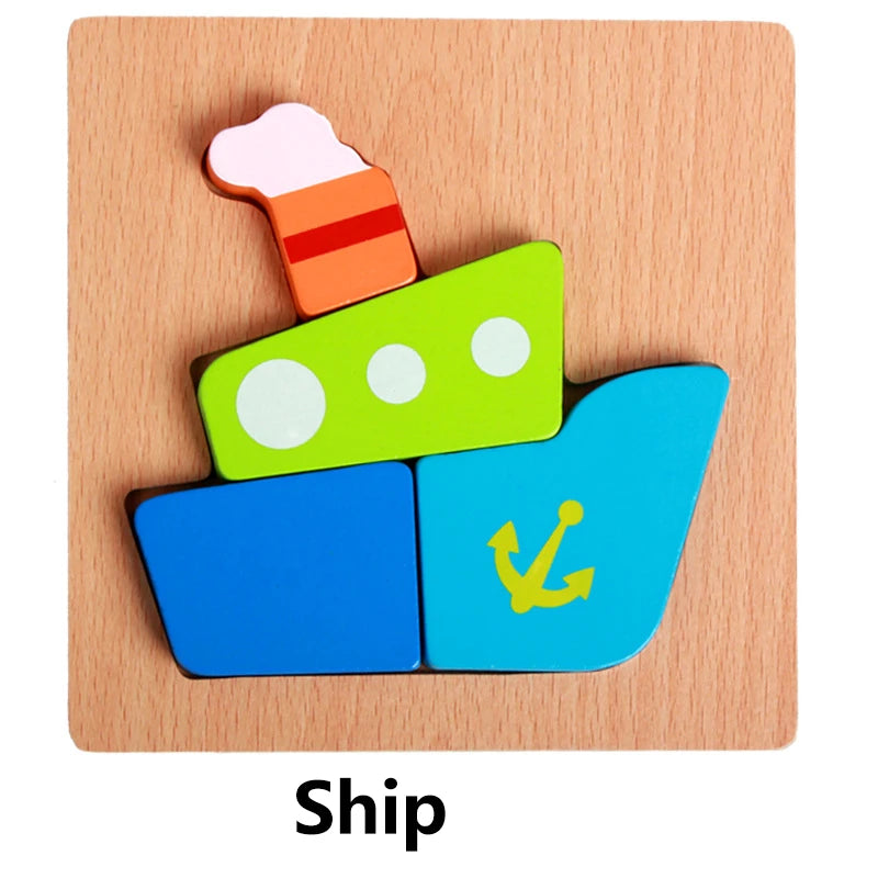 1pc Wooden Animal And Vehicle Puzzles For Toddlers, Boys And Girls Educational Toys Gift, Bright Color Different Shapes