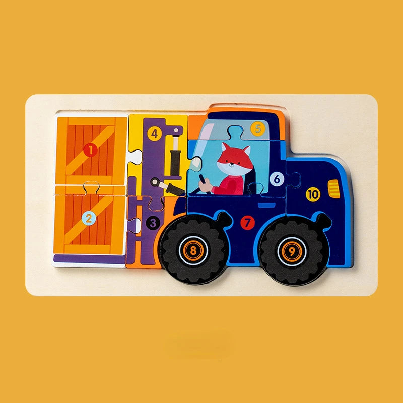 Children Montessori Wooden Puzzle Baby 3D Engineering Vehicle Jigsaw Early Education Matching Cognitive Puzzles Toys for Kids