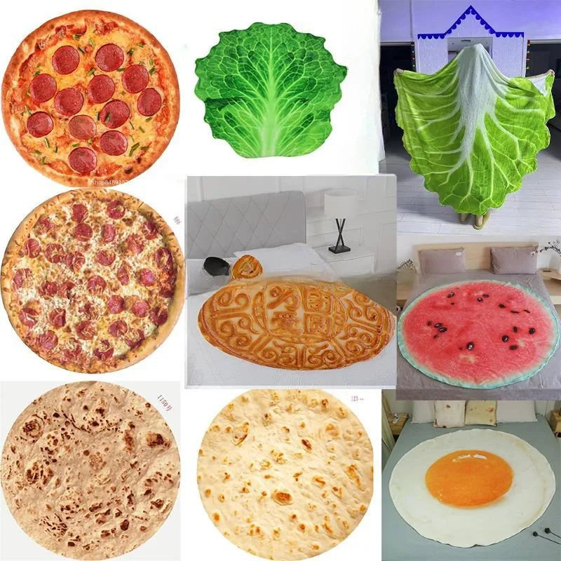 Quirky Indian Flying Pancake Blanket Watermelon and Cabbage Print Warm Flannel Blanket for Air Conditioned Rooms Throw Blanket