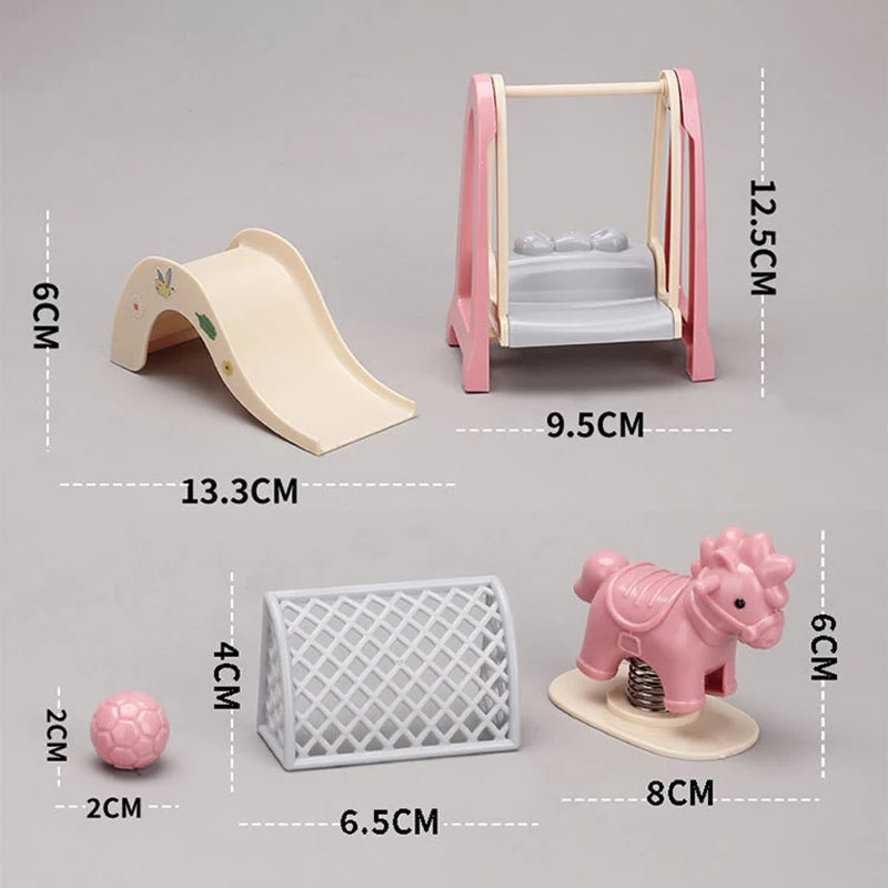 Doll House Simulation Amusement Park Slide Wooden Horse Swing Miniature Children's Playhouse Toys Accessories Set