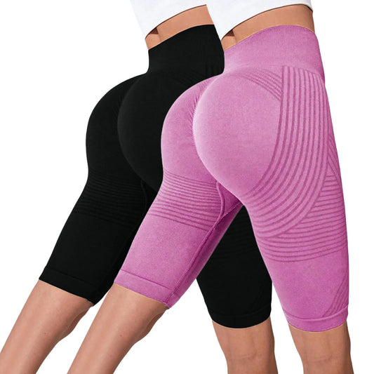 2-Pack of European and American hot-selling seamless hip-lifting fitness pants, belly-tight high-waisted peach hip yoga shorts