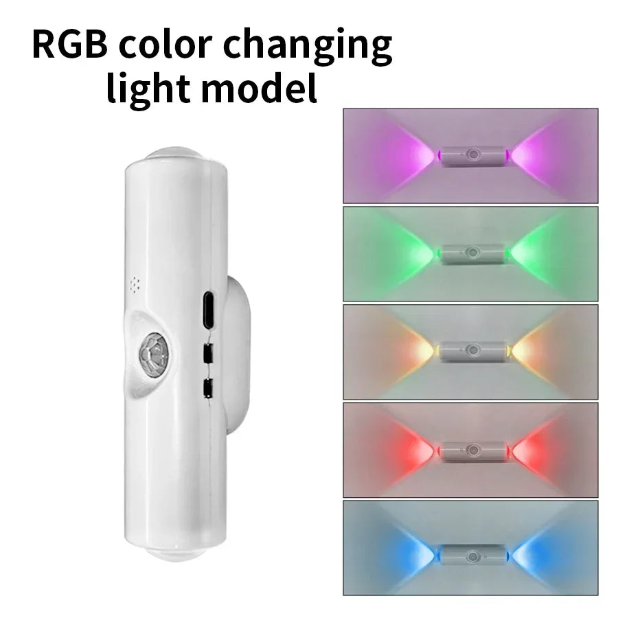 Motion Sensor RGB Double-head LED Night Light Rechargeable Magnetic Wall Lamp Mood Ambient Light for Cabinet Hallway Stair Light