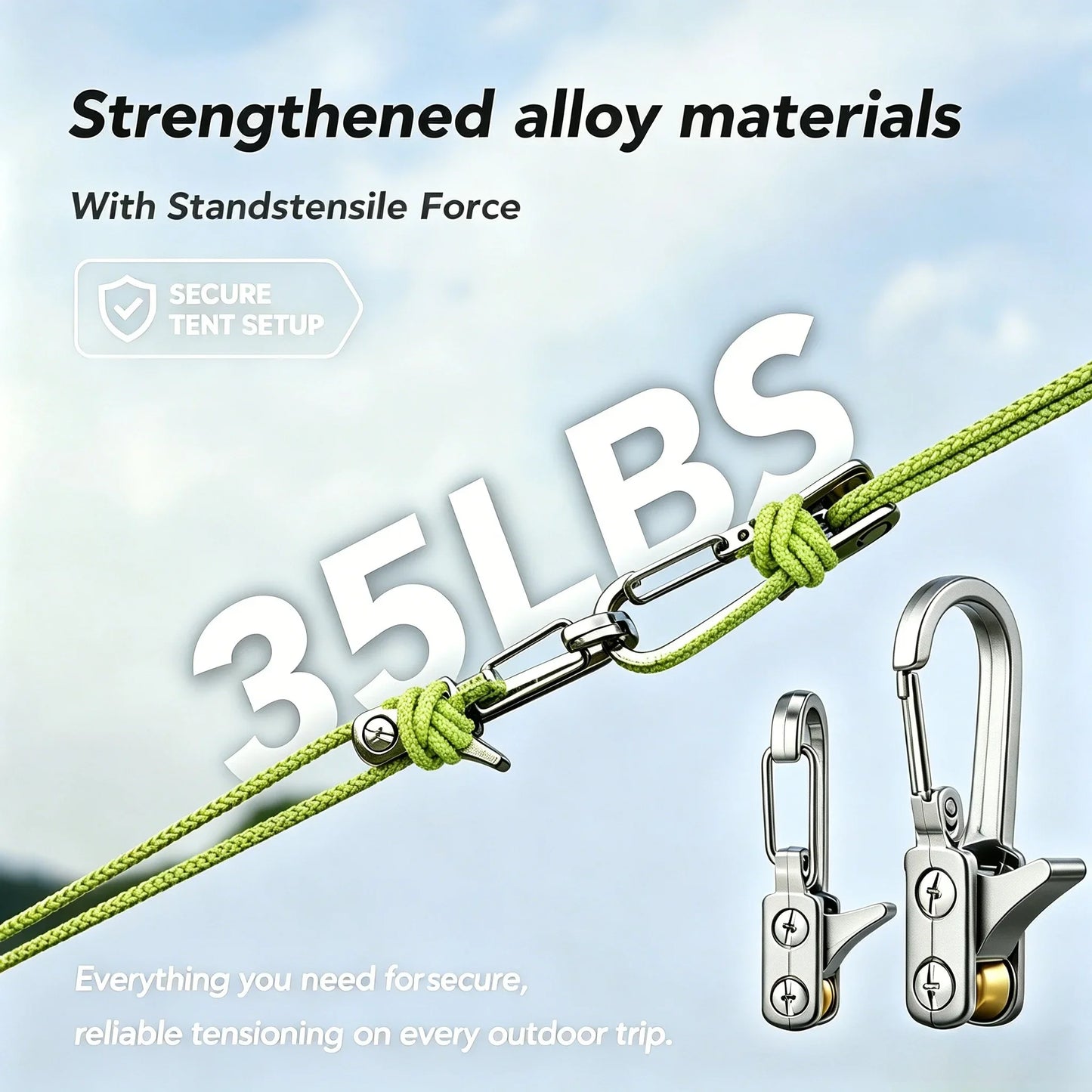 Rope fasteners and tensioners - High-strength retractable paracord with alloy carabiners and windproof binding straps