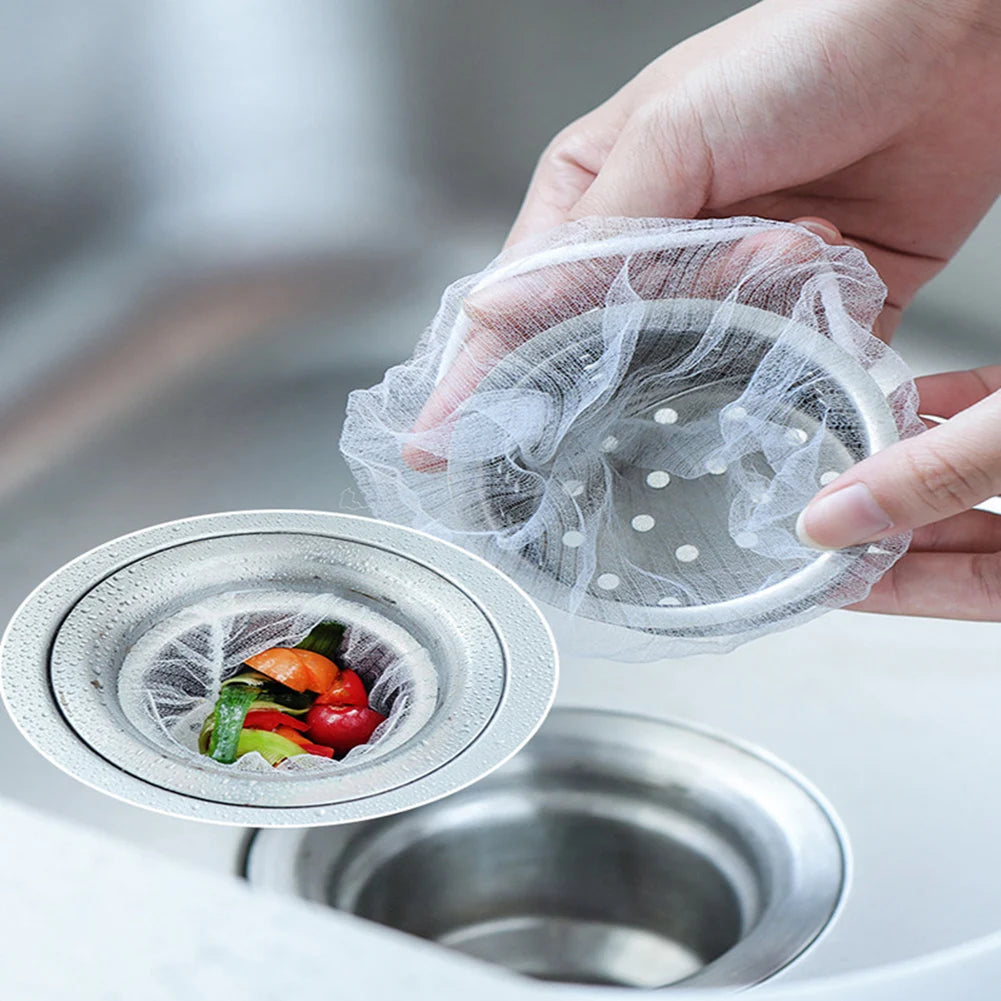 30/100Pcs Sink Net Strainer Filter Bags Fits Most Sizes of Sink Strainer Disposable Kitchen Sink Filter Net Elastic Food Catcher