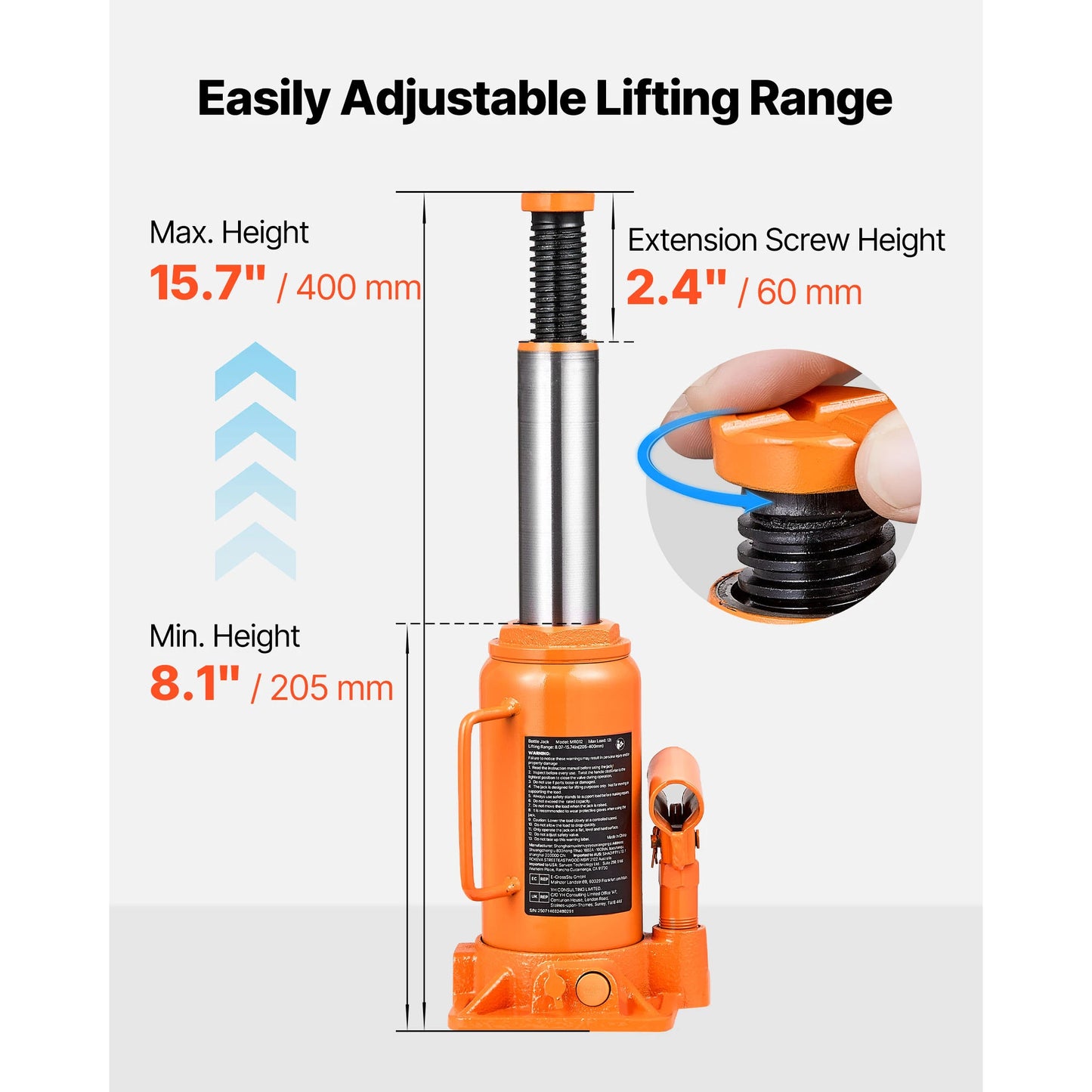 SucceBuy 12/20 Ton Hydraulic Bottle Jack 8.1-15.7 in/8.9-17.1 in Lifting Range Welded Bottle Jack for Car SUV Pickup Auto Repair