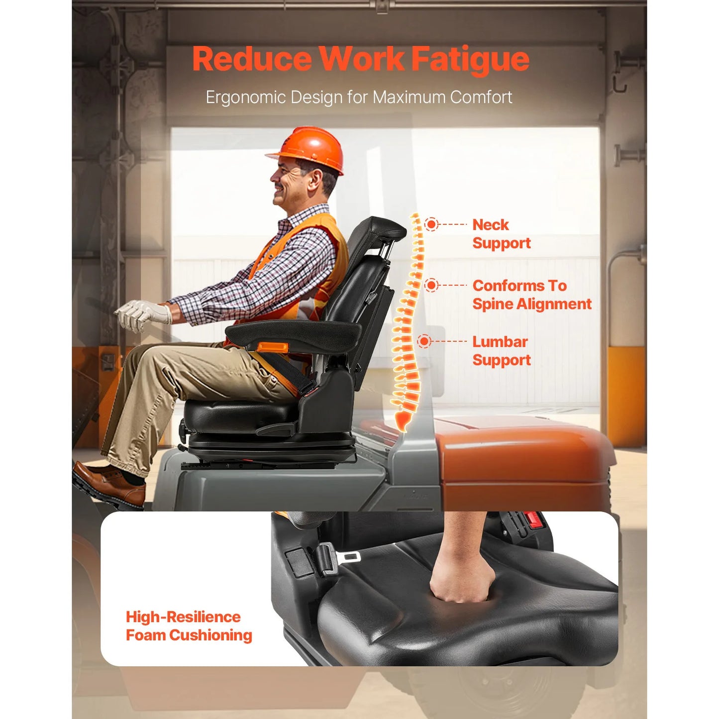 SucceBuy Universal Forklift Seat Tractor Suspension w/  Secure Fold Down w/Micro Switch Lawnmower Seat Skid Loader Bulldozer