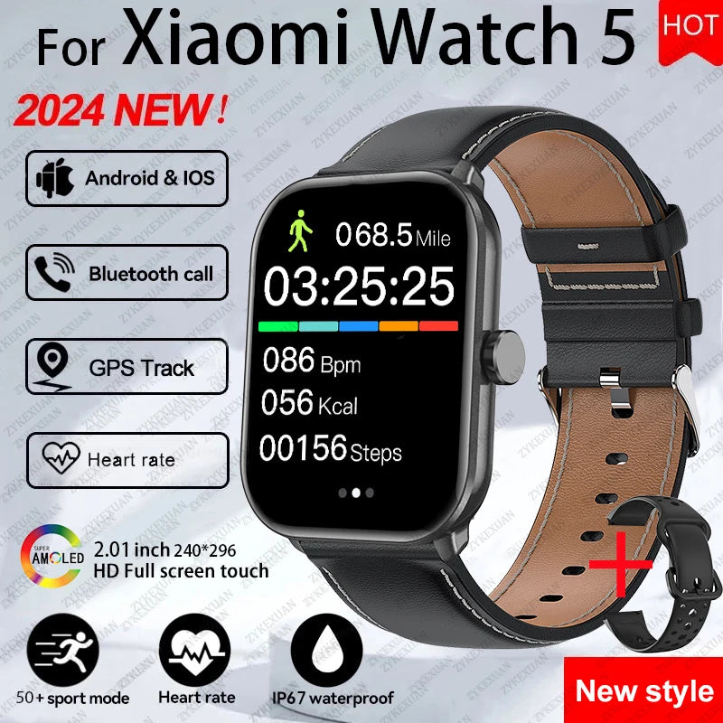 Watch 5 Smart Watch Men HD AMOLED Screen Fitness Tracker Heart Rate Bluetooth Call GPS Track Waterproof Sports SmartWatch Women