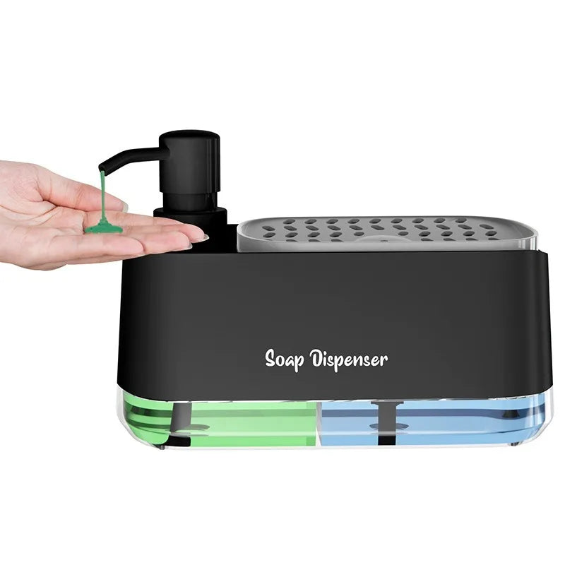 Dual Pump Soap Dispenser Set 3-in-1 Kitchen Organizer with Sponge Storage Box for Sink and Countertop Compact Cleaning Solution