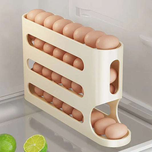 4 Layers Auto-Rolling Egg Dispenser Large Capacity Stackable Egg Organizer Automatic Scrolling Egg Rack for Refrigerator Storage