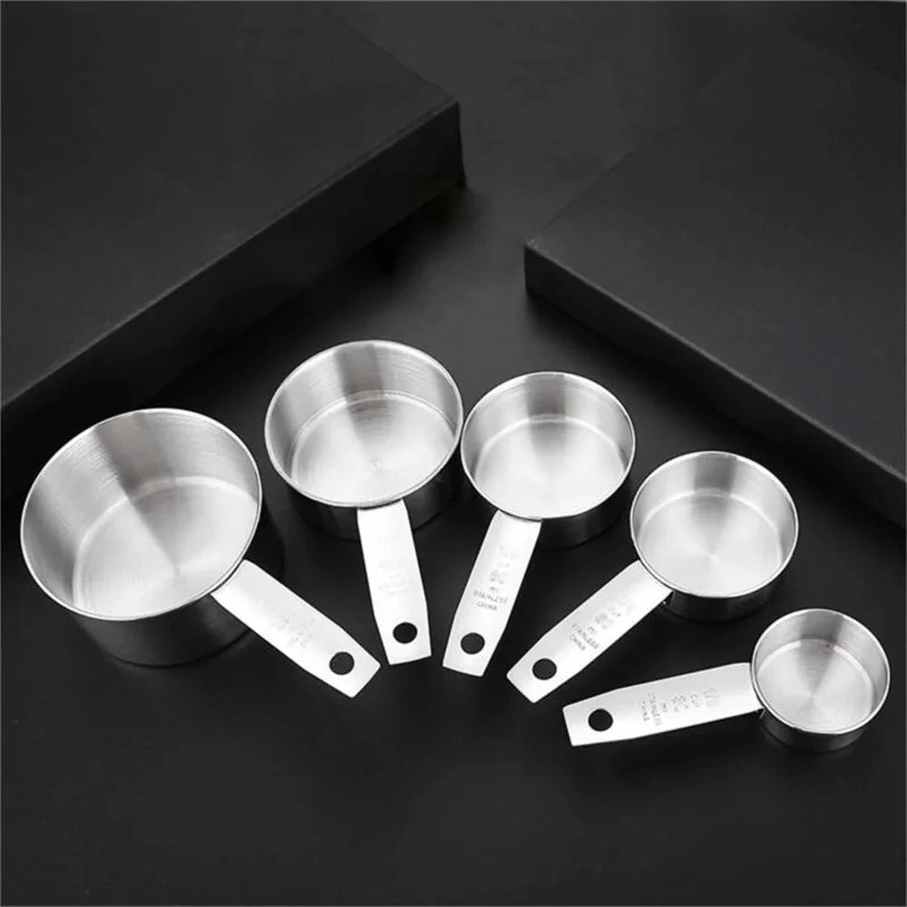 5 PCS Stainless Steel Measuring Cups and Spoons Set Kitchen Baking Gadget Tools
