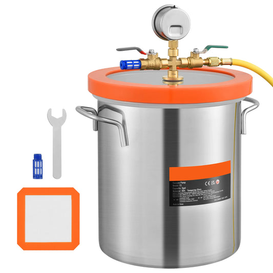 SucceBuy 5 Gal Upgraded Tempered Glass Lid Vacuum Degassing Chamber 304 Stainless Steel for Stabilizing Wood, Resin Degassing