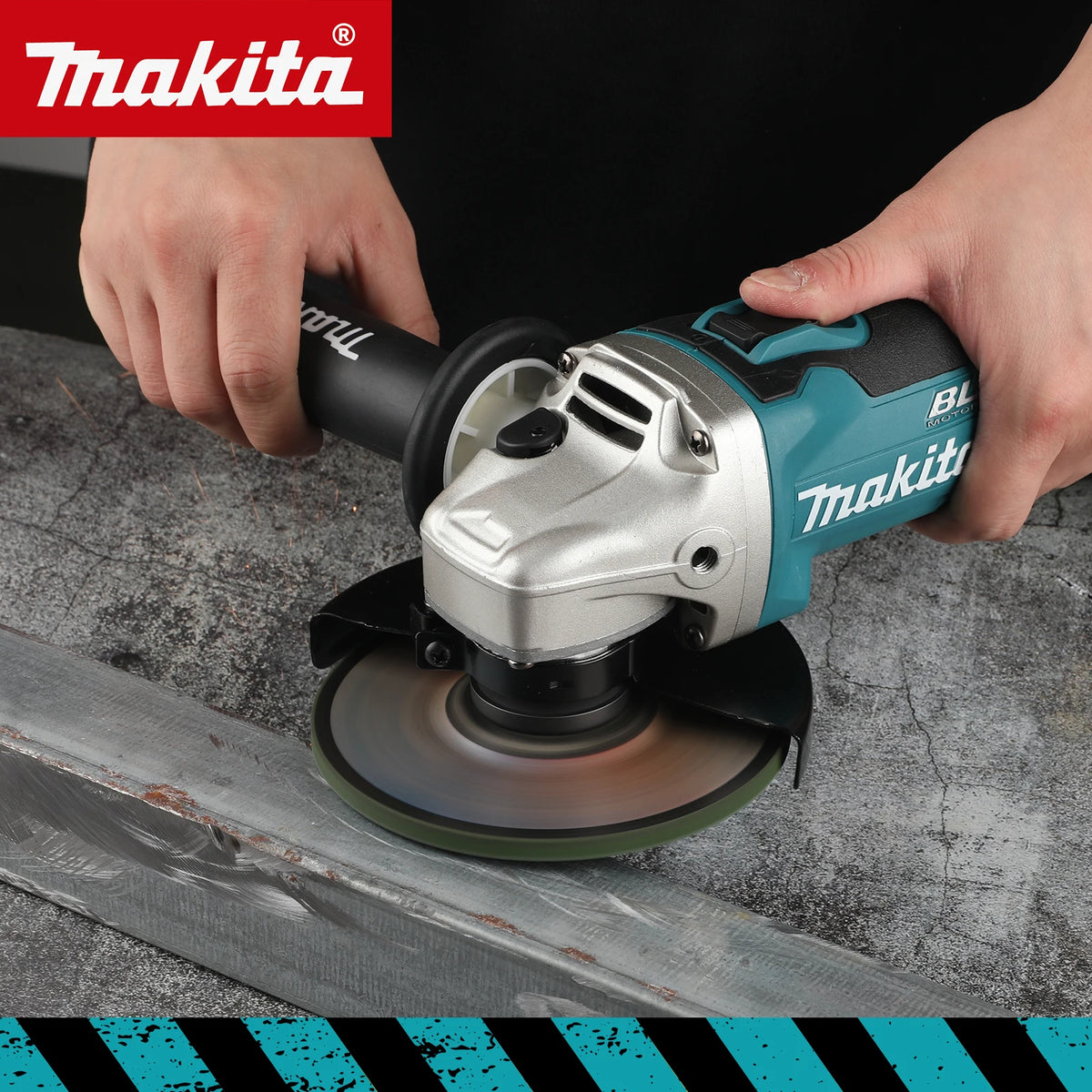 Makita DGA454 Hand‑held Cordless Angle Grinder 18V 115mm Brushless Motor Auto Speed Control for Metal Trimming Operation