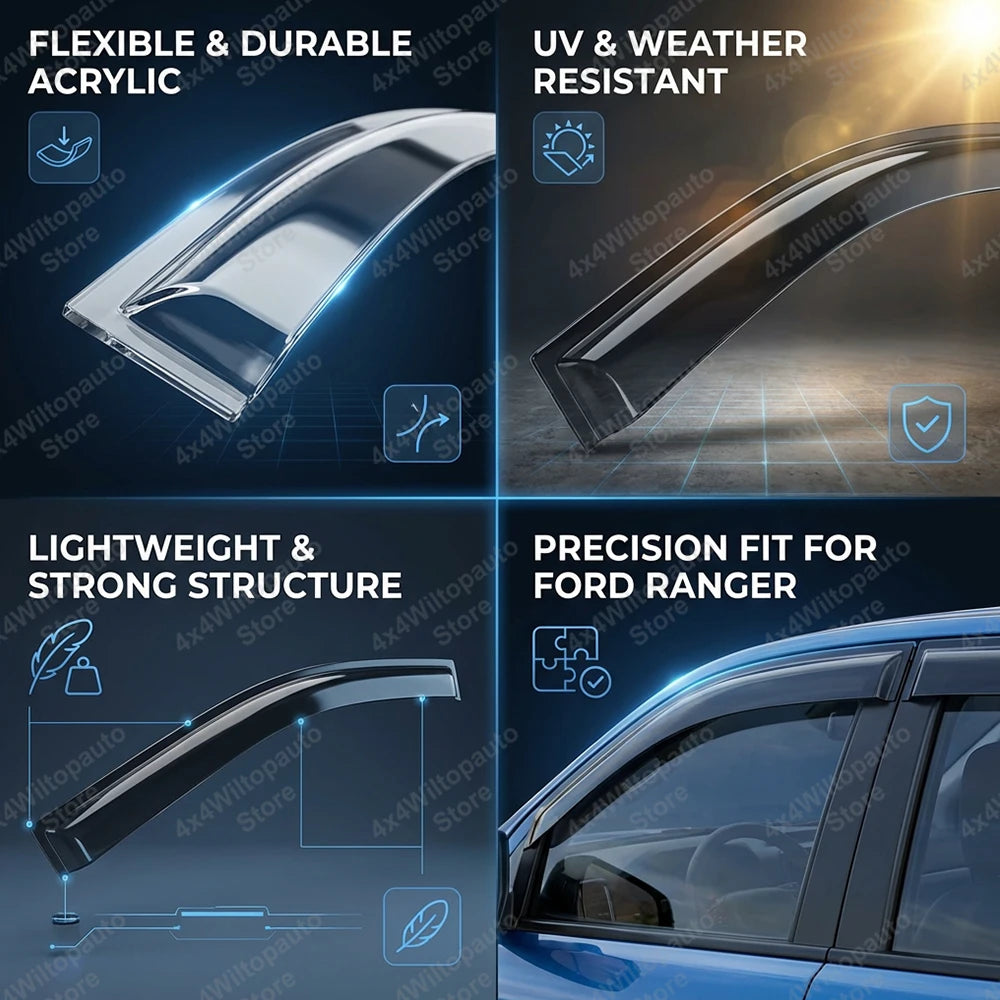 Window Deflector Sun Rain Guards For Ford Ranger T6 T7 T8 2012-2022 Wildtrak XL XLT XLS Window Visor Car Exterior Accessories
