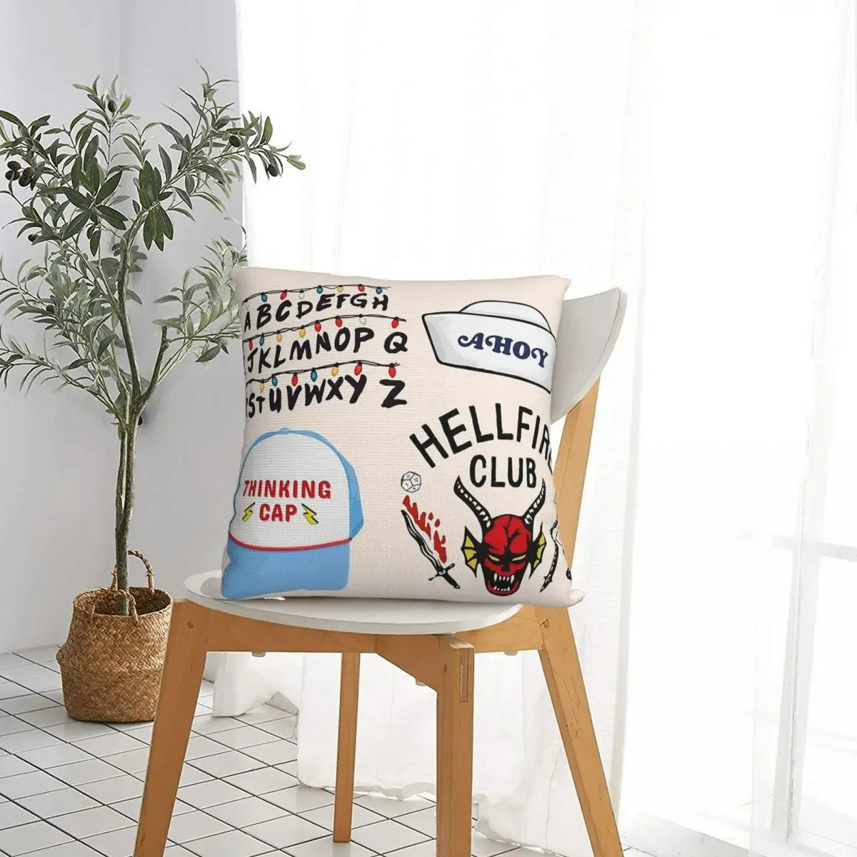 VIKAMA Stranger Sticker Square Throw Blanket  Zippered Throw Cover  Home Living Room Bedroom Sofa Decorative Cushion Cover