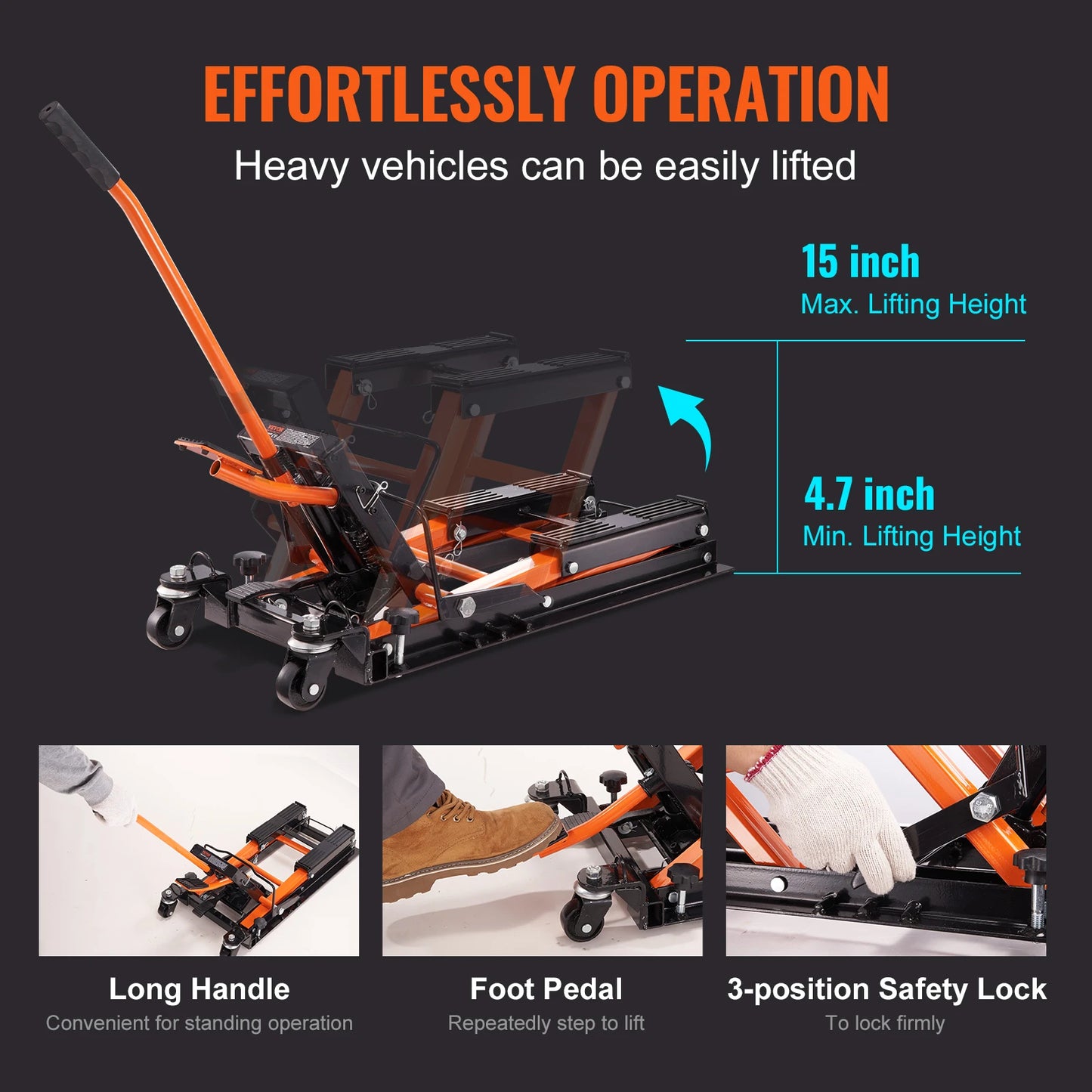 SucceBuy Steel Hydraulic Motorcycle Jack Stand 1500 LBS ATV Scissor Lift  4.7"-15" Scissor Lift Jack Stand for Motorcycle ATV