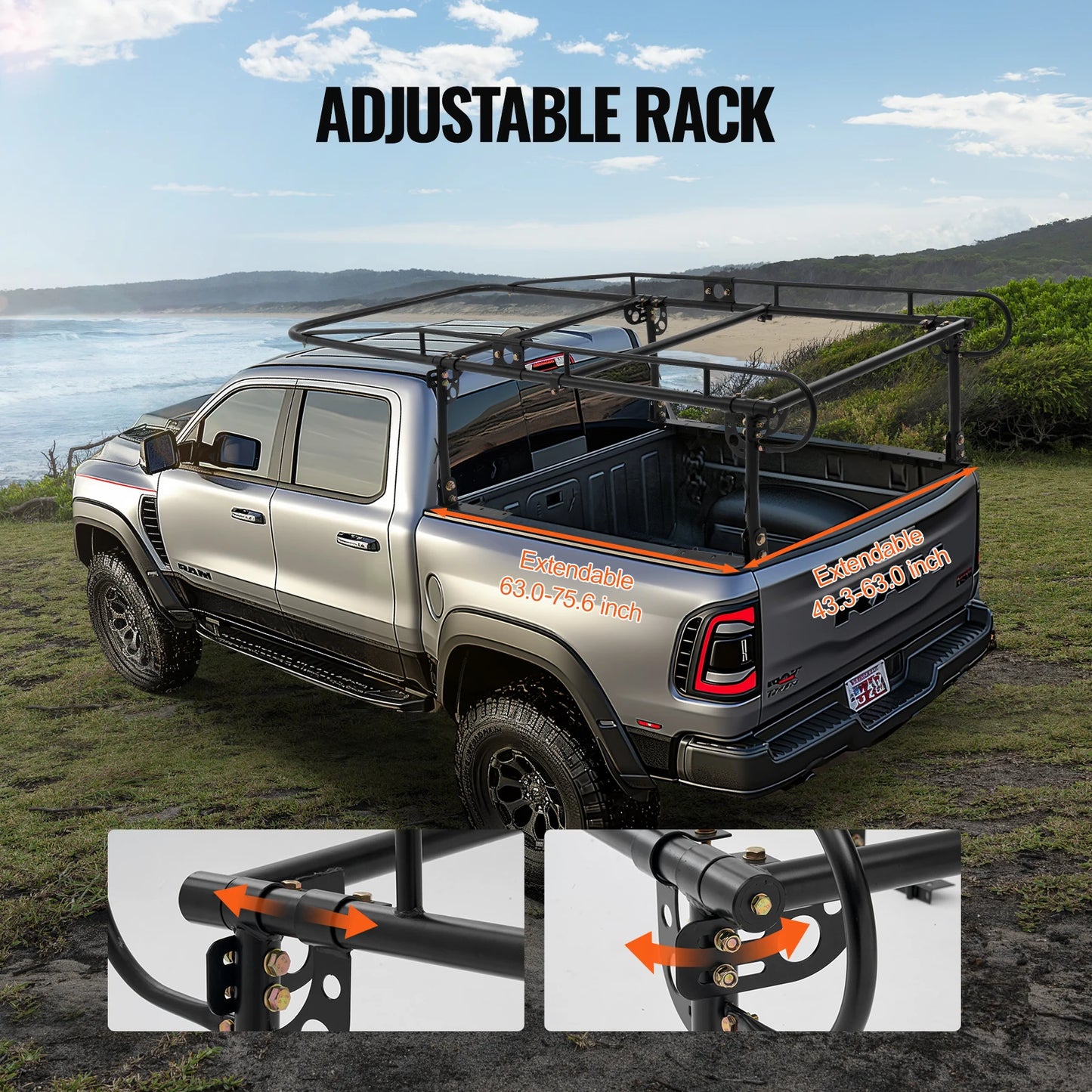 SucceBuy Truck Ladder Rack  1000 LBS / 454 KG Strong Capacity Truck Racks for Long or Heavy Cargo 43.3-63 inch for Kayak  Ladder