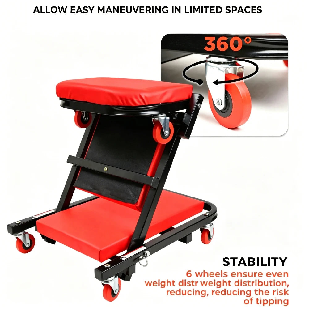 Folding Z-Creeper 2-in-1 Mechanic Stool, 36" Rolling Garage Chair & 6 Casters,300LBS Auto Repair Creeper for Shop,Lay Downor Sit