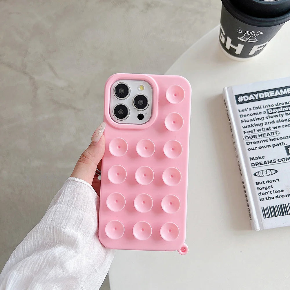 Suction Cup Soft Silicone Phone Case For iPhone 16 Pro Max 17 13 14 11 12 15 Pro Max Plus Anti-Slip Shockproof Candy Color Cover