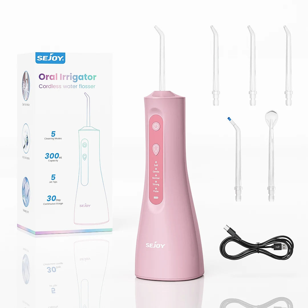 Sejoy Electric Water Flossers Oral Irrigator Rechargeable Portable Dental 5 Modes Water Tank Teeth 300ML Waterproof Cleaner