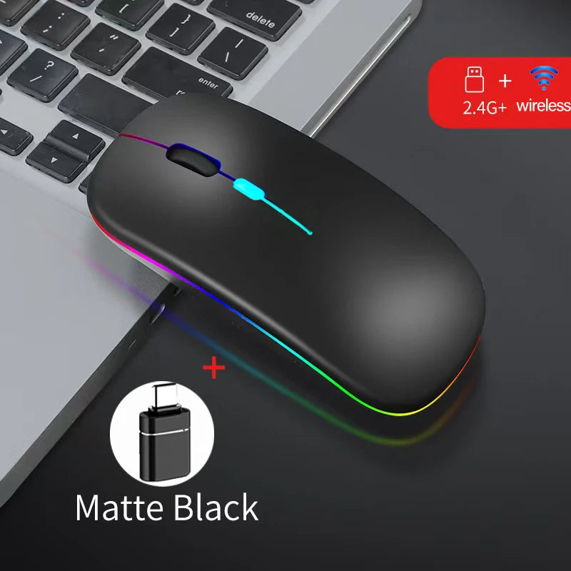 Wireless Mouse Dual Mode Bluetooth-Compatible Mouse LED Rechargeable Laptop Mouse Portable Computer Mice for Laptop ipad Tablet