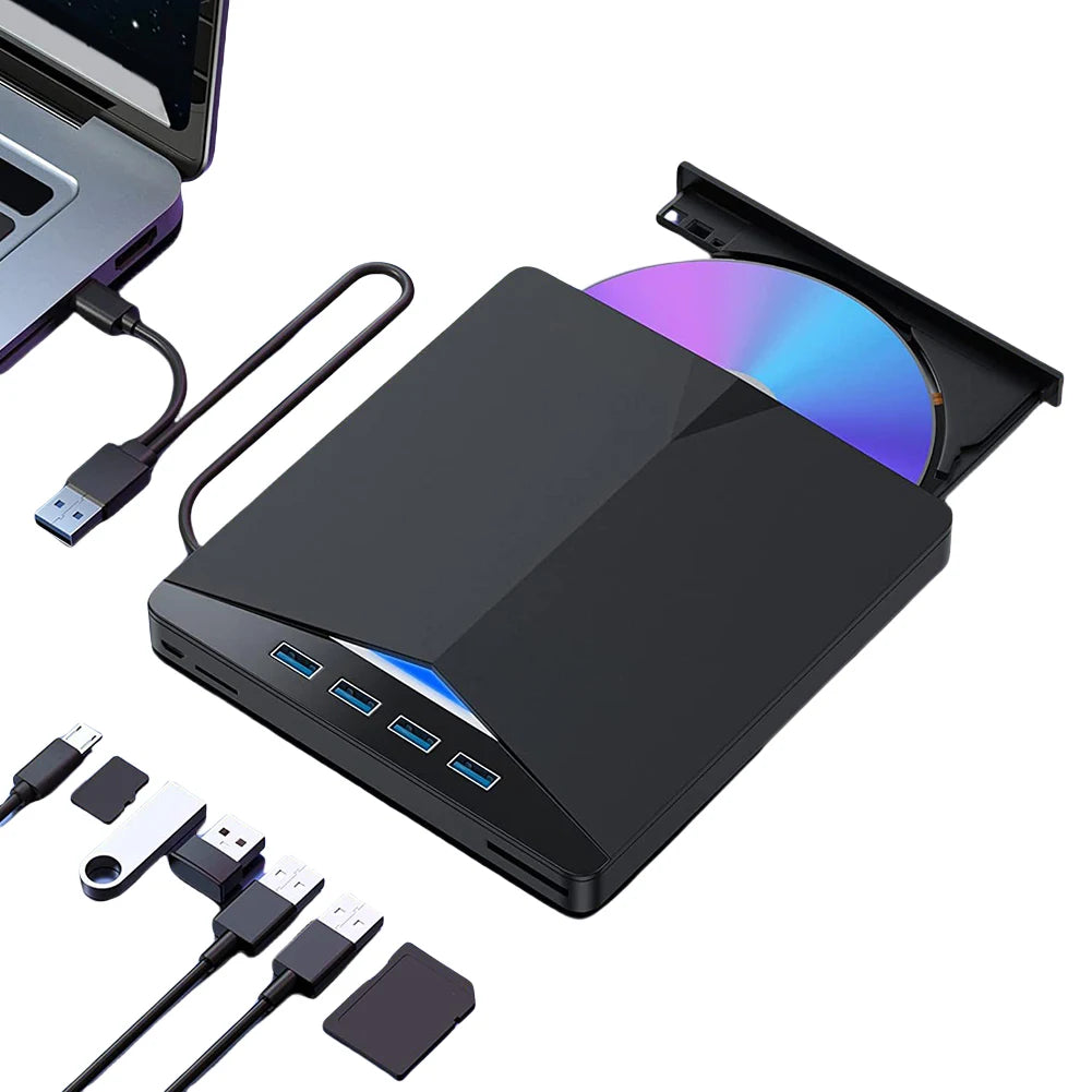 7-in-1 USB 3.0 TypeC External CD DVD RW Optical Drive Plug-and-Play Slim for Windows 11/10/8/7/Linux/ OS