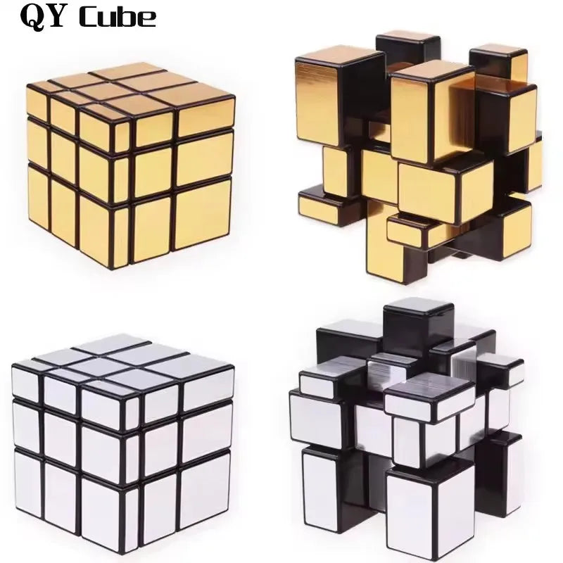 QiYi Mirror 2x2 Magic Cube Puzzle Speed Magic Cube Golden/Silver Sticker Cube Toys For Children
