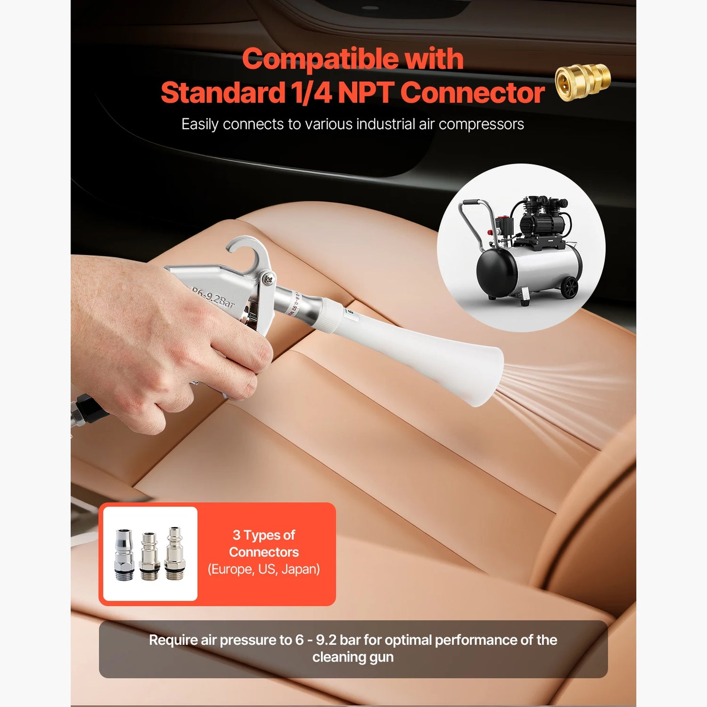 SucceBuy Car Cleaning Gun 6-9.2 Bar High-Pressure Air Blow Gun with Nozzles 360° Rotating Nozzle Work with 1/4NPT Air Compressor