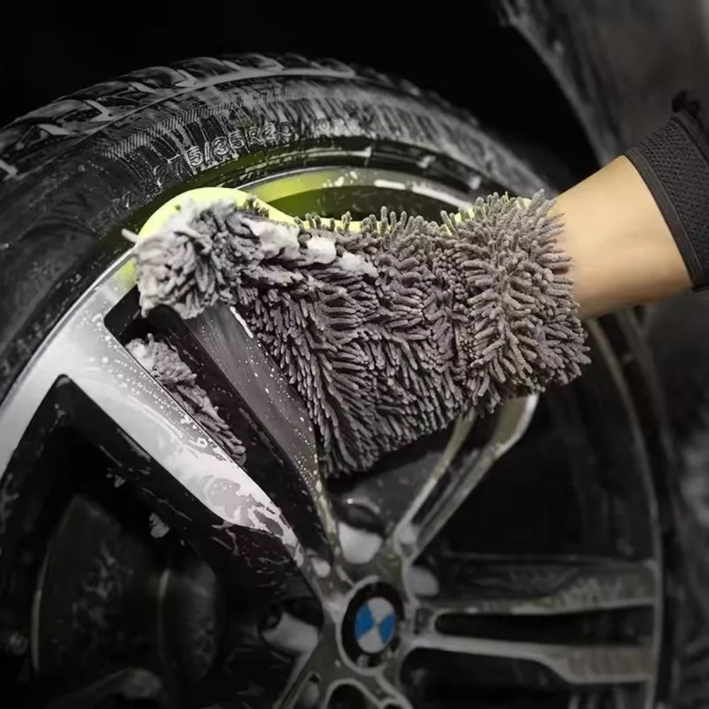 1 PC Five-Finger Car Wash Gloves - Fur-covered Car Cleaning Sponge Gloves - Hub Cleaning and Multi-functional Car Cleaning Tools