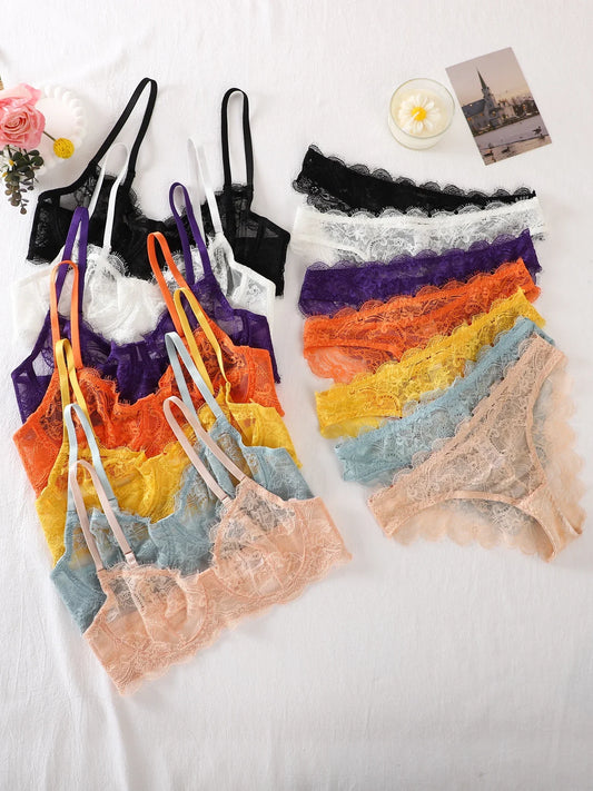 2-Piece Set - Lace Bra + Panties Set - See-Through Lace Lingerie Set  - Lace Women's Lingerie Set - Sexy Lingerie Set