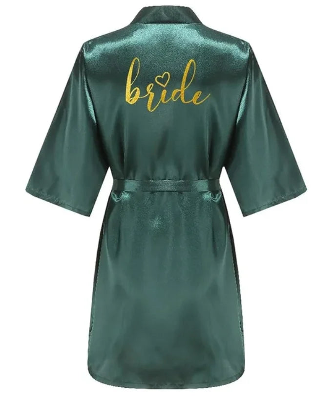 Wedding Party Team Bride Robe Kimono Satin Pajamas Bridesmaid Bathrobe Gold Letter SP093