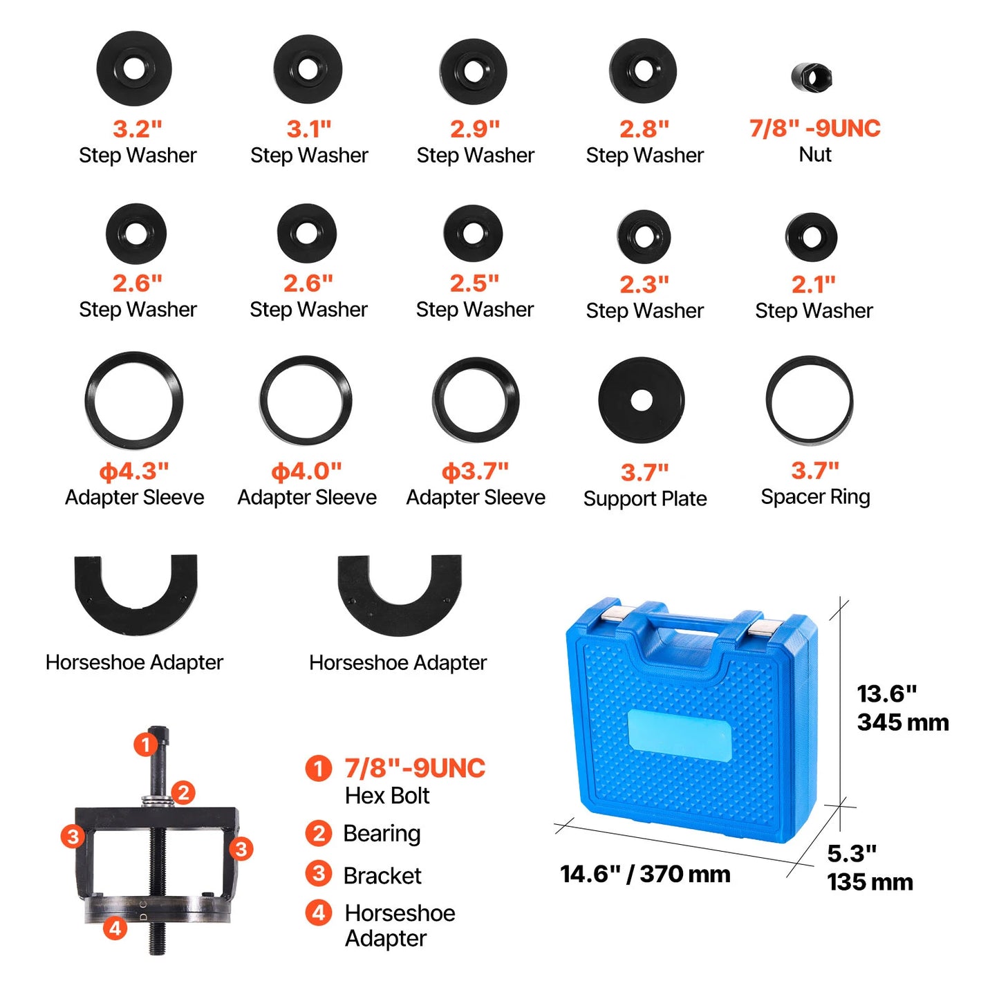 SucceBuy 9-Way Slide Hammer Puller Set Front Wheel Hub Bearing Remover Axle Bearing Puller Tool Kit and Slide Hammer Remover Set