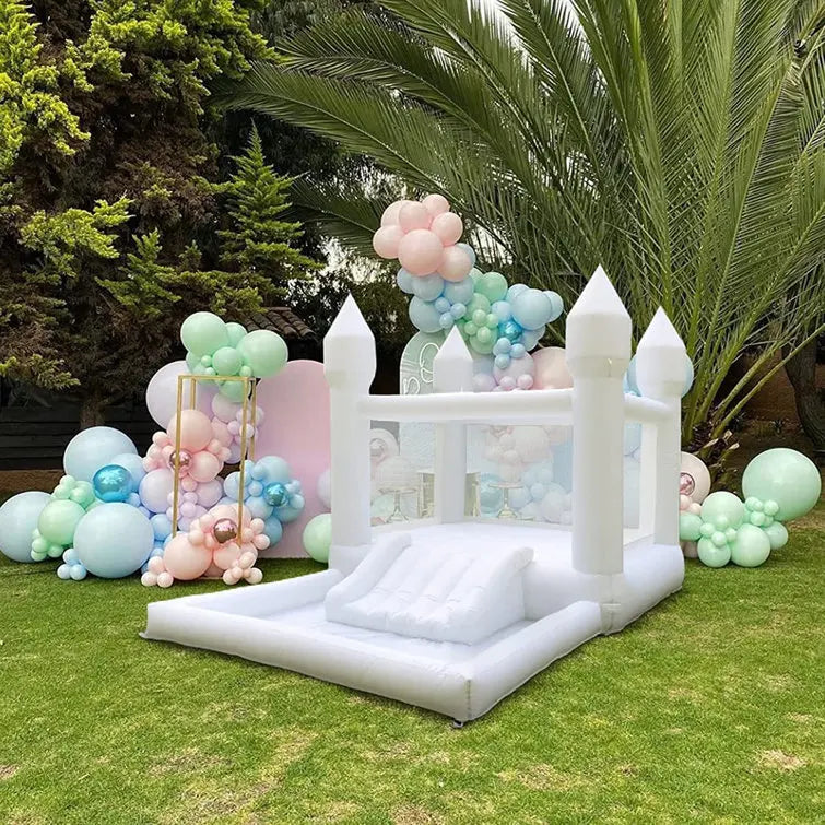 4x2x2.5m inflatable white bounce house with ball pit bouncy castle with blower air pump kids birthday party toys wedding toys