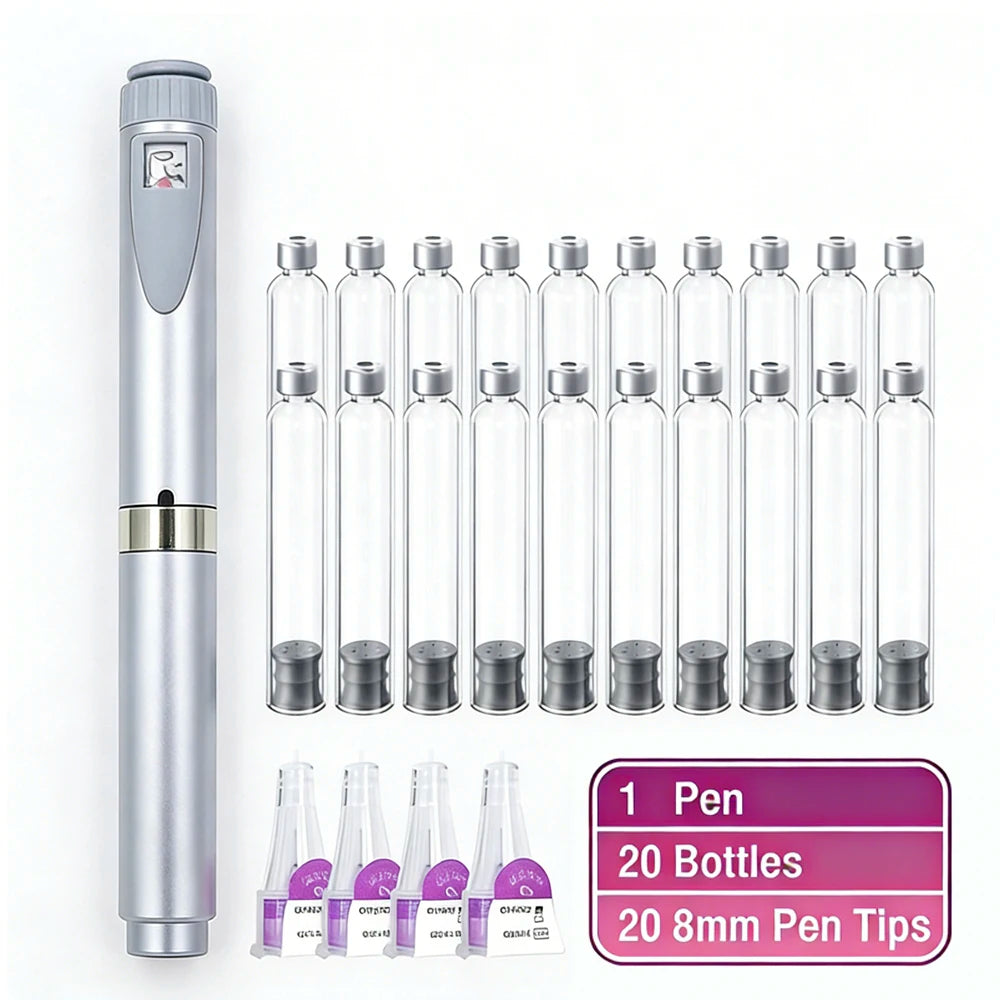 Multi-use Precise Dosing Reusable Injection Pen Set 3ml Empty Cassette Bottle Cartridges 4/6/8mm Disposable Pen Tip for Insulin