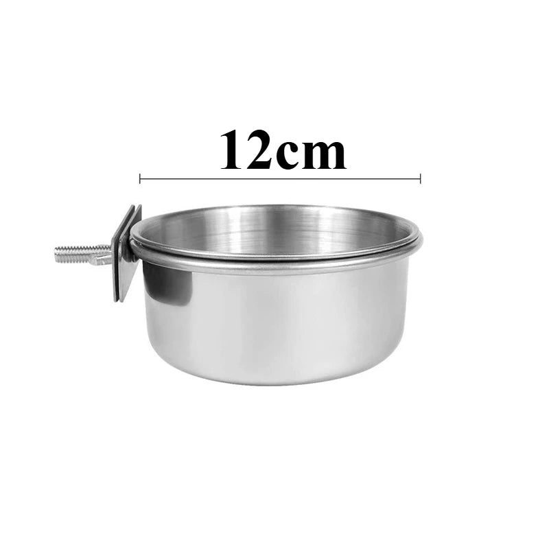 Bird Feeder Parrot Food Water Cup Stainless Steel Bird Food Bowl With Clamp Holder Parakeet Lovebird Feeders   птиц