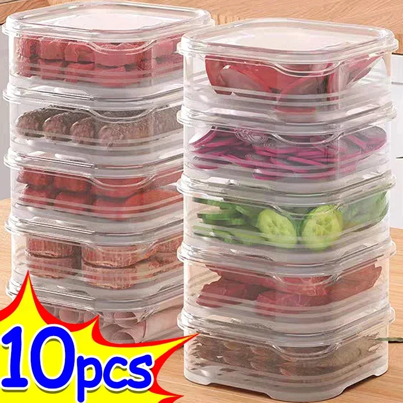 1/10PC Small Food Preservation Boxes Refrigerator Frozen Meat Vegetable Fresh-Keeping Box Transparent Kitchen Sealed 2030