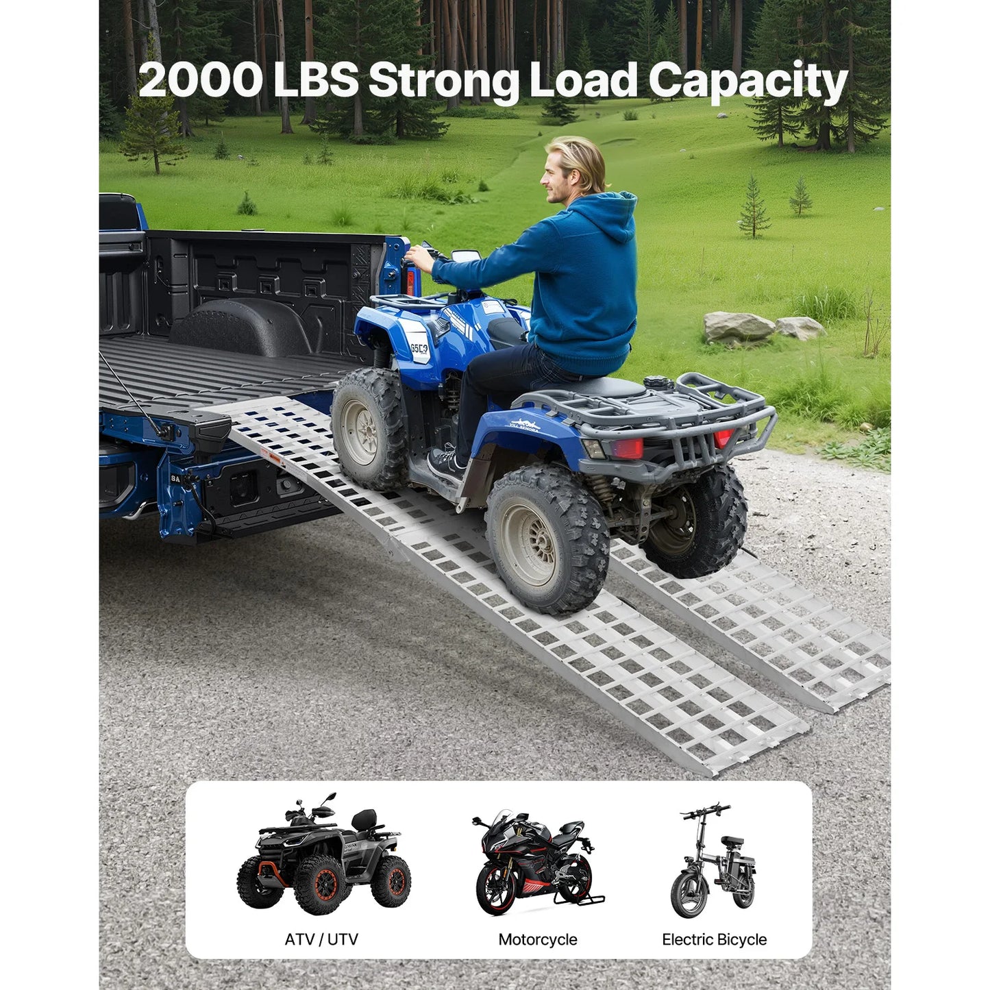 SucceBuy Aluminum Ramps 2000lbs Ramps with Wider Ramp Surface Universal Stable Loading Ramp with Handle Fit for ATV UTV Motor