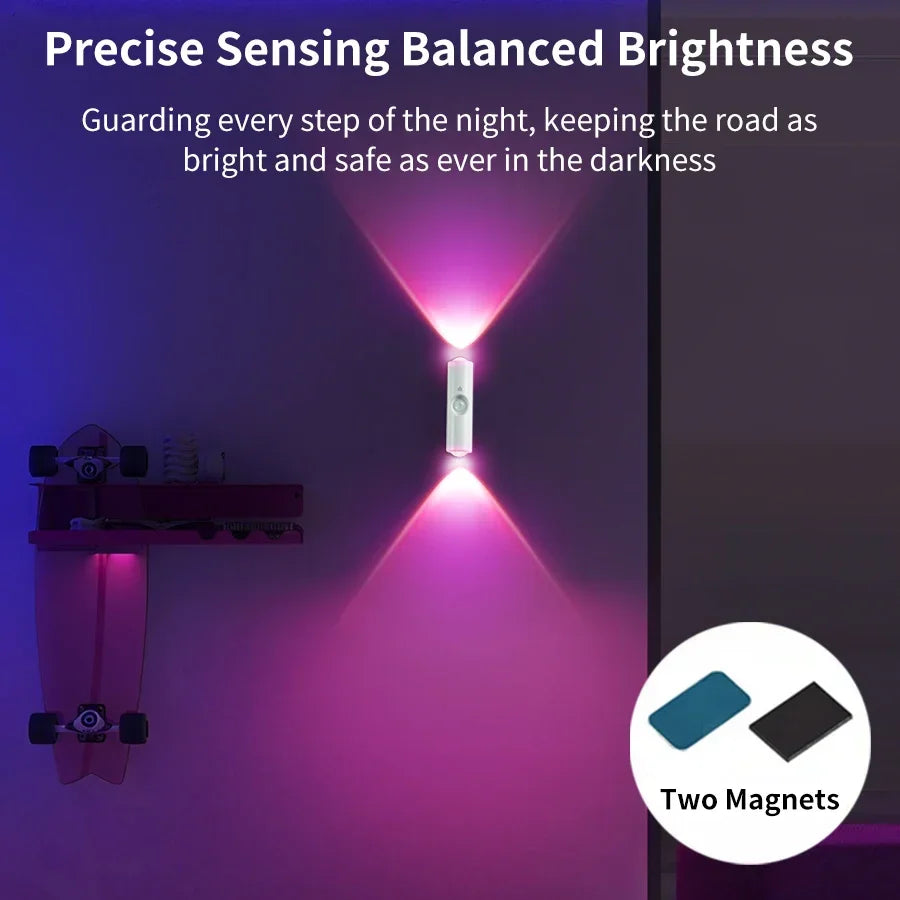 Motion Sensor RGB Double-head LED Night Light Rechargeable Magnetic Wall Lamp Mood Ambient Light for Cabinet Hallway Stair Light